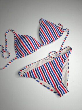 Calzedonia Striped Triangle Bikini Set Size Small Red/Blue/White Padded